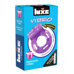 Фиолетовое эрекционное виброкольцо Luxe VIBRO "Бешеная гейша" + презерватив