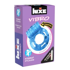 Голубое эрекционное виброкольцо Luxe VIBRO "Кошмар русалки" + презерватив